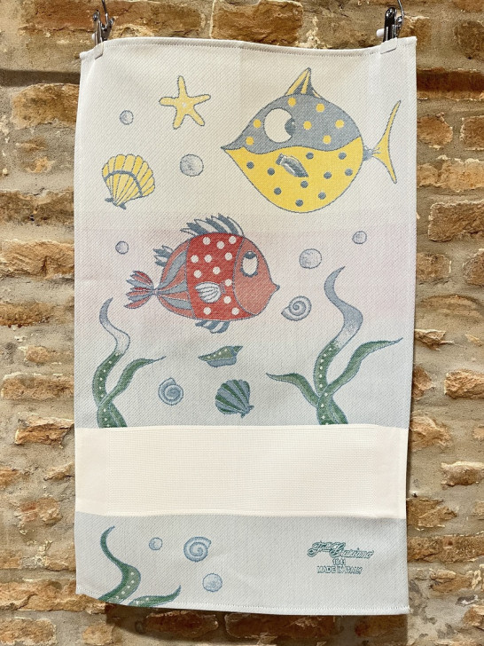 Strofinaccio da cucina con inserto in tela Aida I PESCI | F.lli Graziano