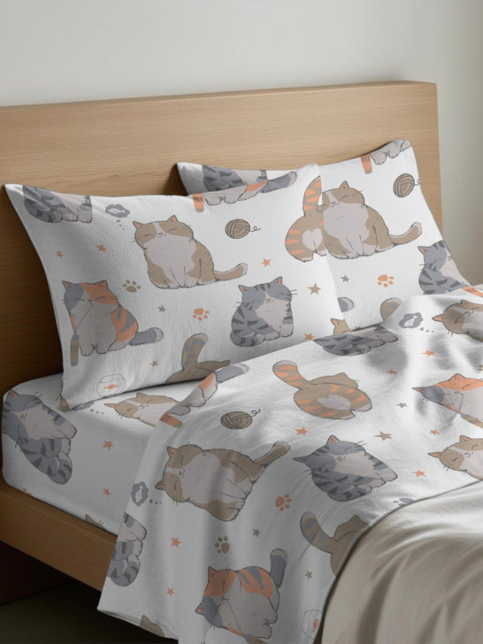 Completo lenzuola in puro cotone - Gatti