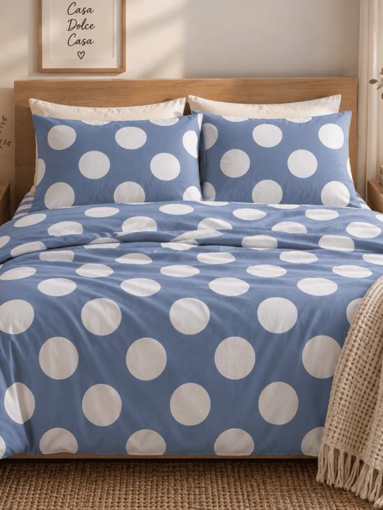 Completo lenzuola per Letto 1 piazza e mezzo - Pois Azzurro