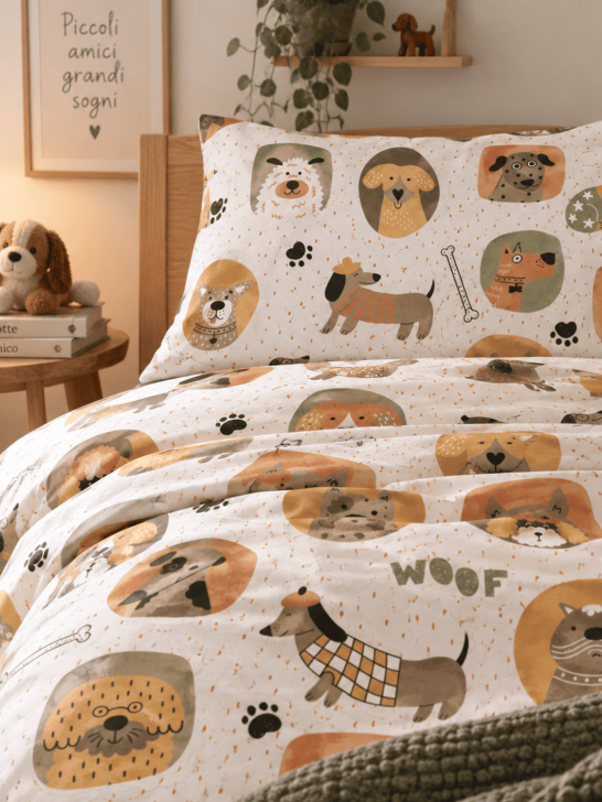Lenzuola Letto Singolo dis. Cani | QUADRIFOGLIO