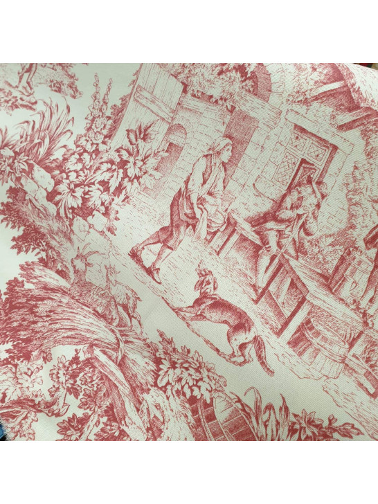 Tessuto Panama di cotone stampa Toile de Jouy - 