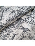 Tessuto Panama di cotone stampa Toile de Jouy - 